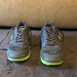 Gray and Green Athletic Shoes with Breathable Mesh